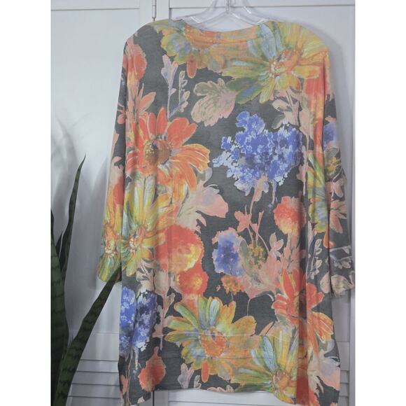 Soft Surroundings Floral Blouse - Gray, Orange, Blue - Picture 8 of 9